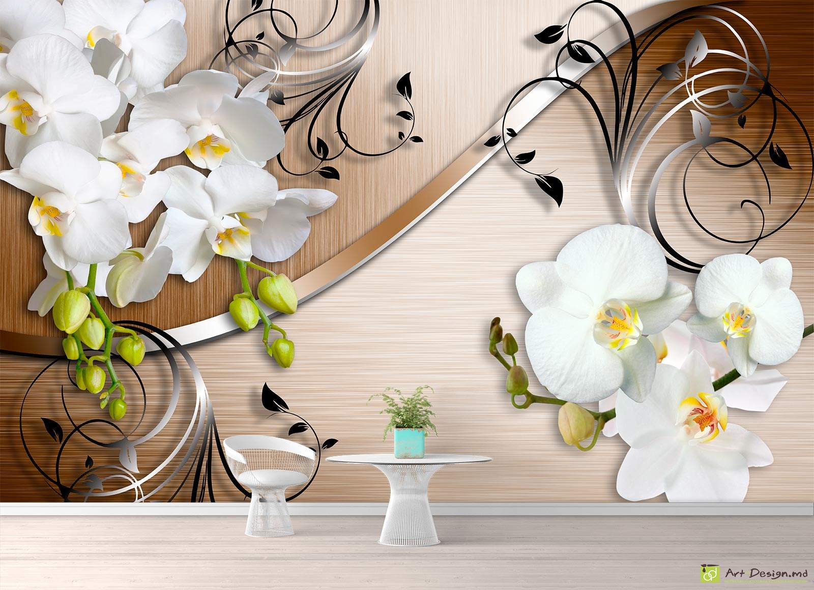 Fototapet la comanda - Orhidee pe fundal maro