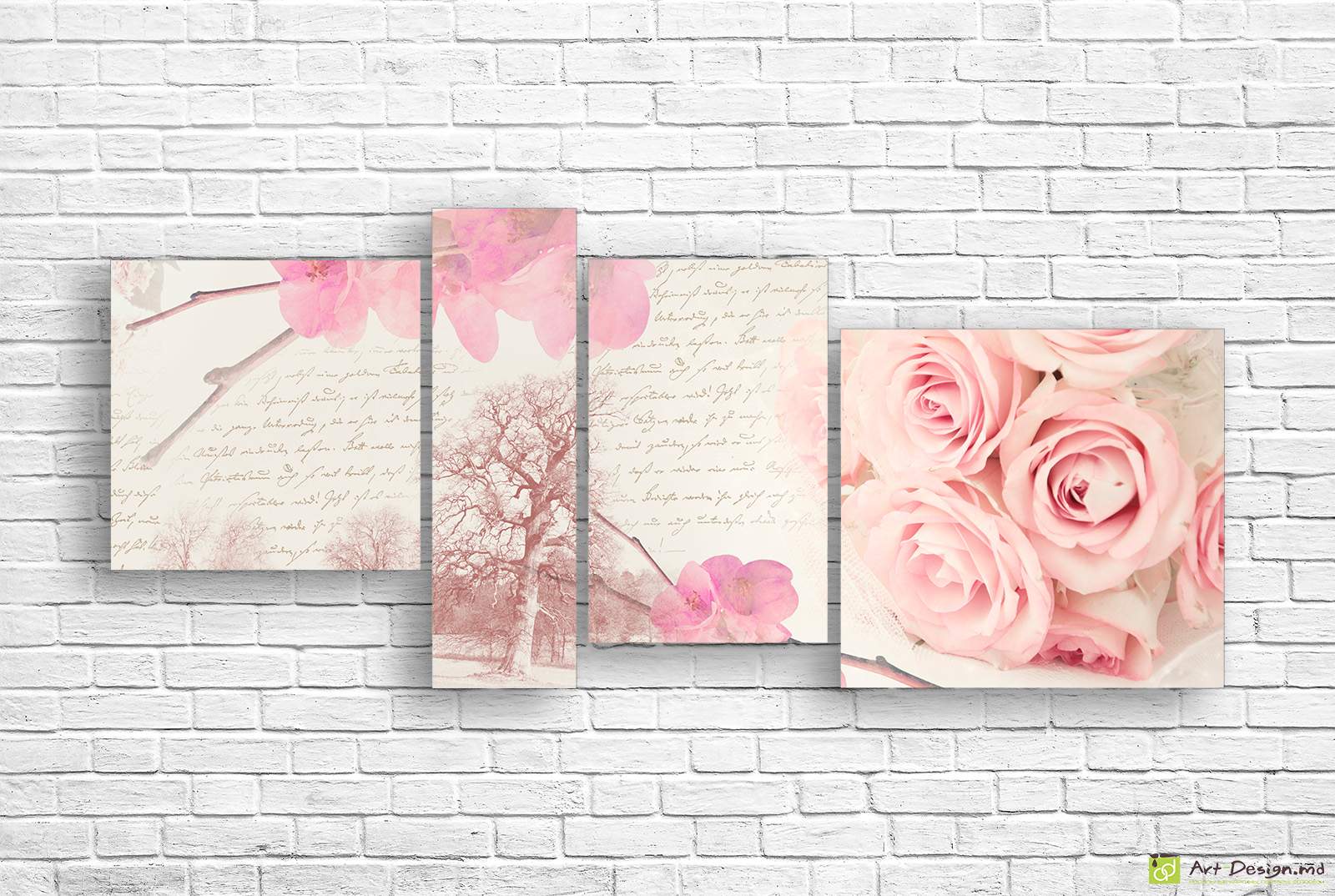 Модульная картина - Розовые розы на письме
