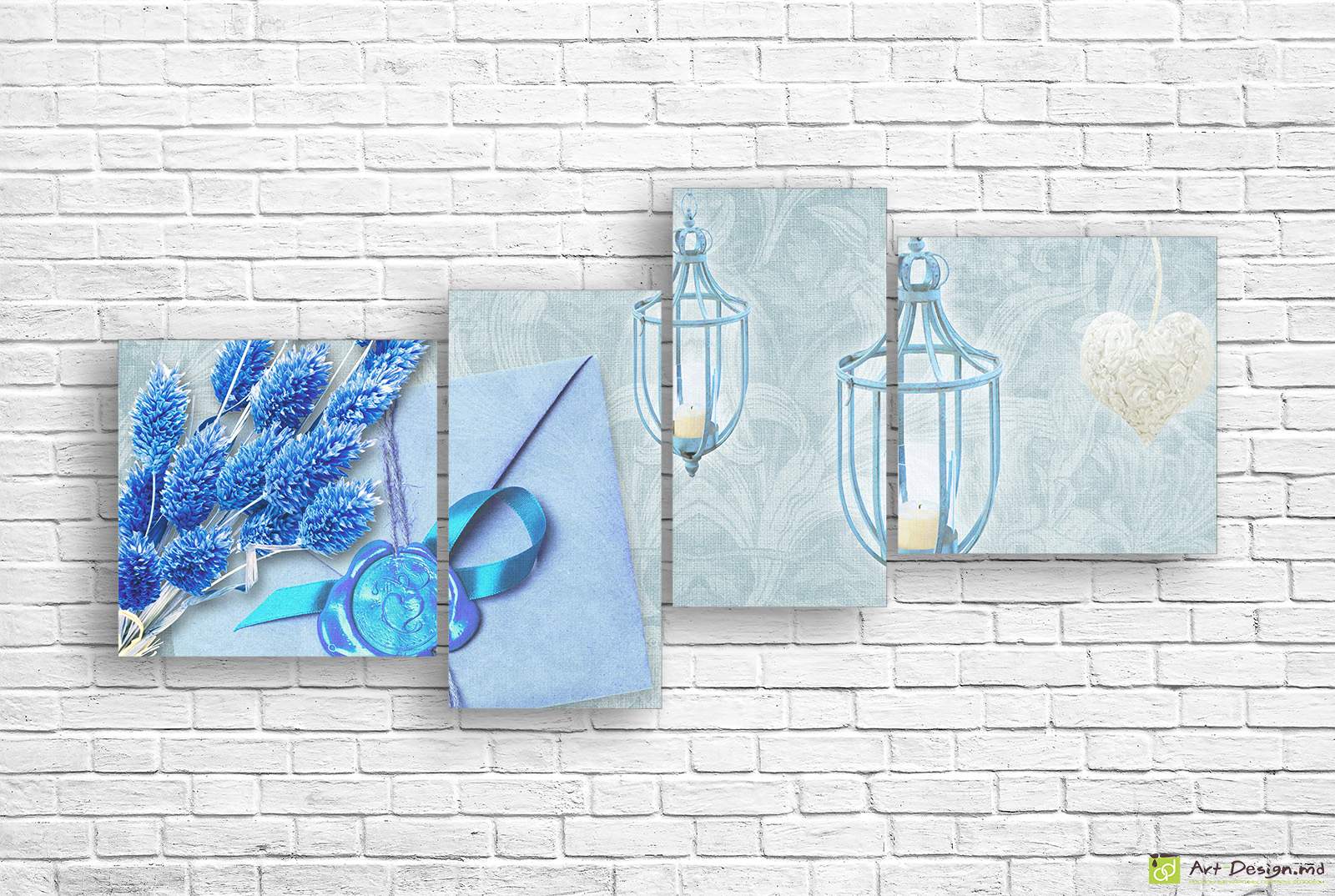 Модульная картина - Голубой конверт на рисованном фоне