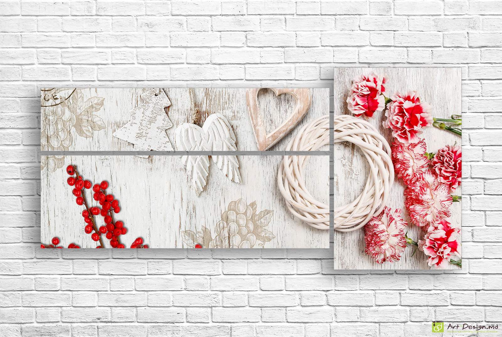 Imagine modulară - Garoafe roșii și Viburnum