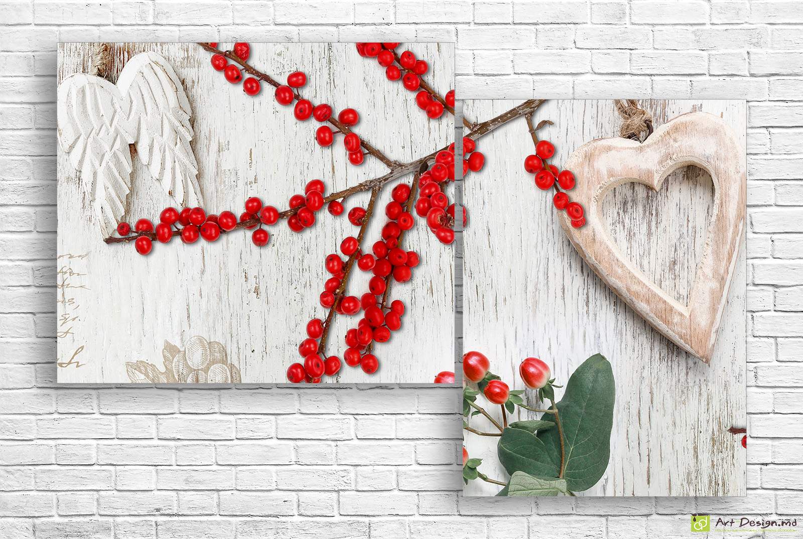 Модульная картина - Красные гвоздики и калина_2