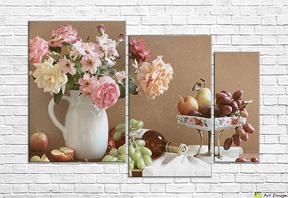 Модульная картина - Натюрморт с фруктами и книгами