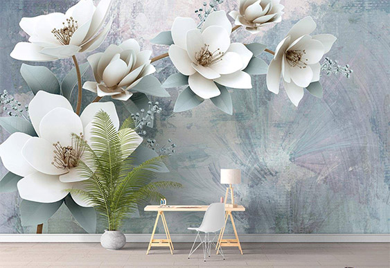 Fototapet la comanda - O ramură cu flori pe fundal pastel