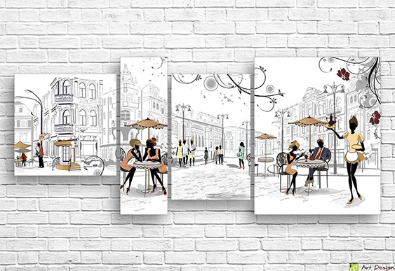 ☕ Tablou modular Cafenea urbană și plimbare pe stradă