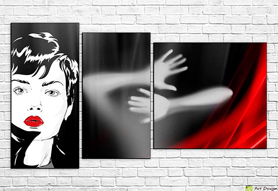 💄 Tablou modular „Portret feminin cu buze roșii”