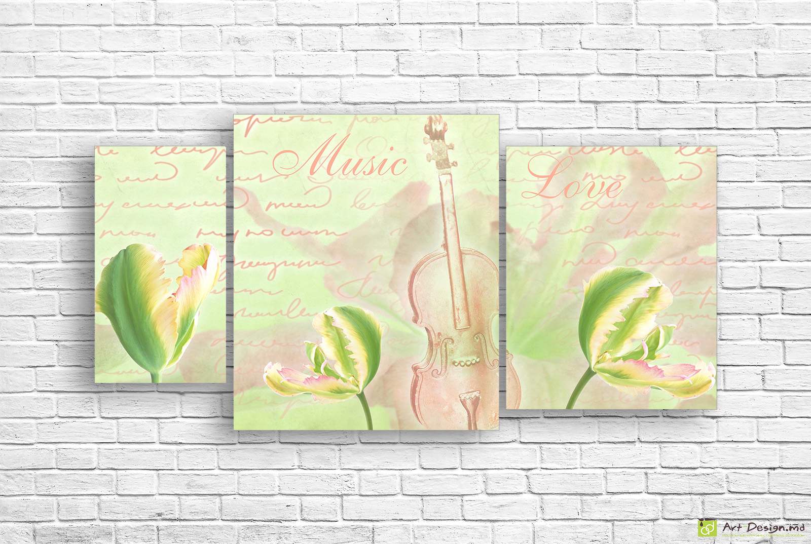 Модульная картина - Зеленые тюльпаны и музыка
