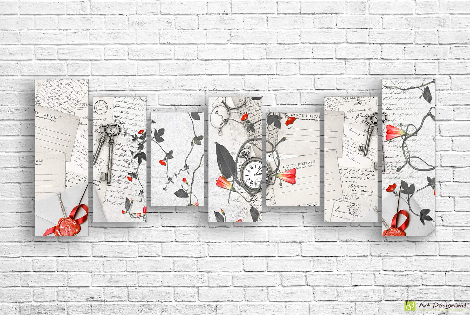 Модульная картина - Ретро письма и ключи