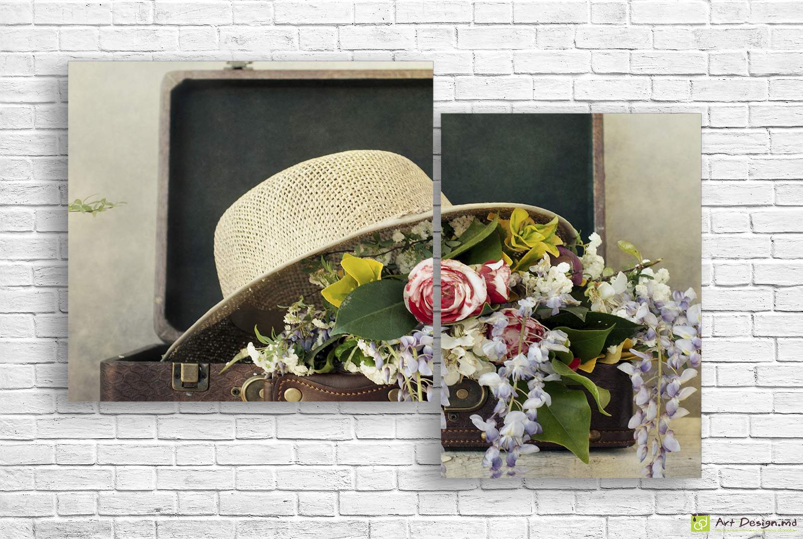 Модульная картина - Винтаж и шляпа с цветами