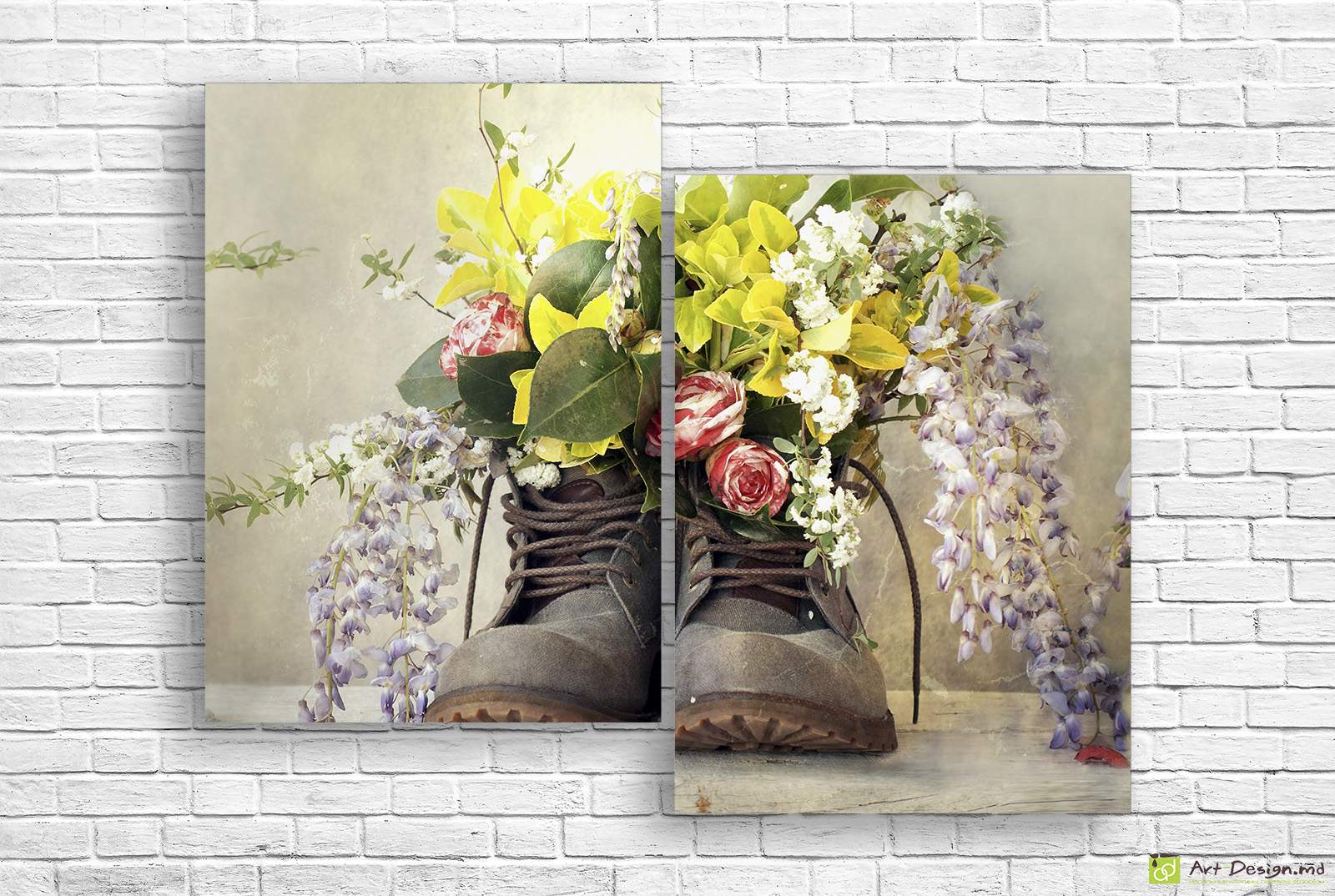 Модульная картина - Ретро сапоги с цветами