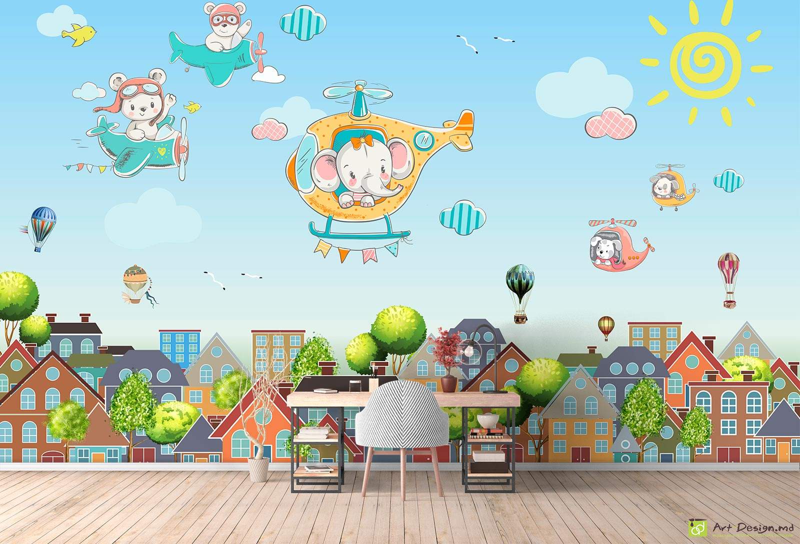 Fototapet la comanda - Animalele cu elicopterul