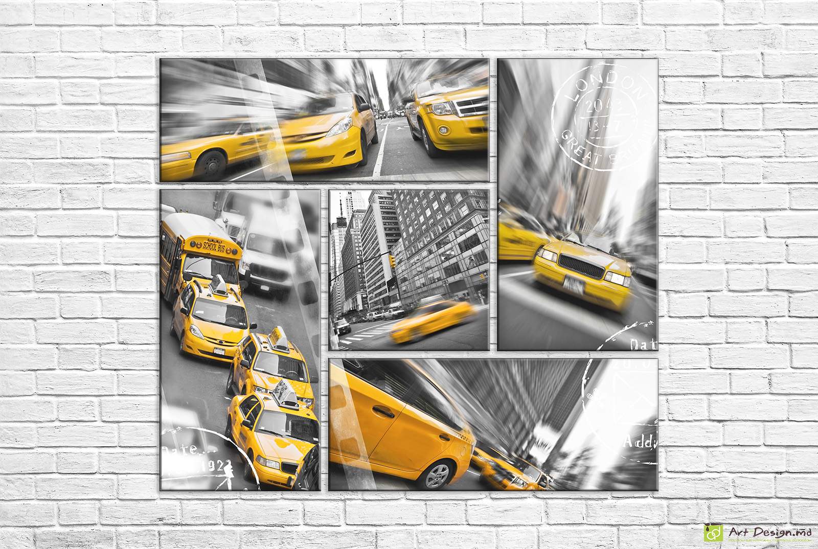 Модульная картина - Желтое такси  на улицах  Лондона