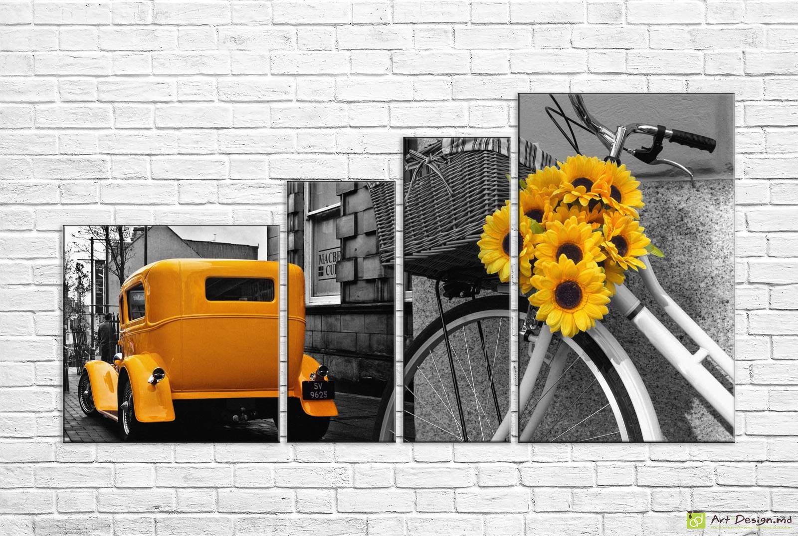 Модульная картина -  Ретро желтое такси_2