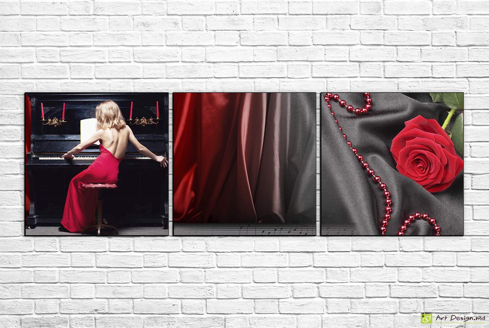 🎹 Модульная картина Пианистка и красная роза