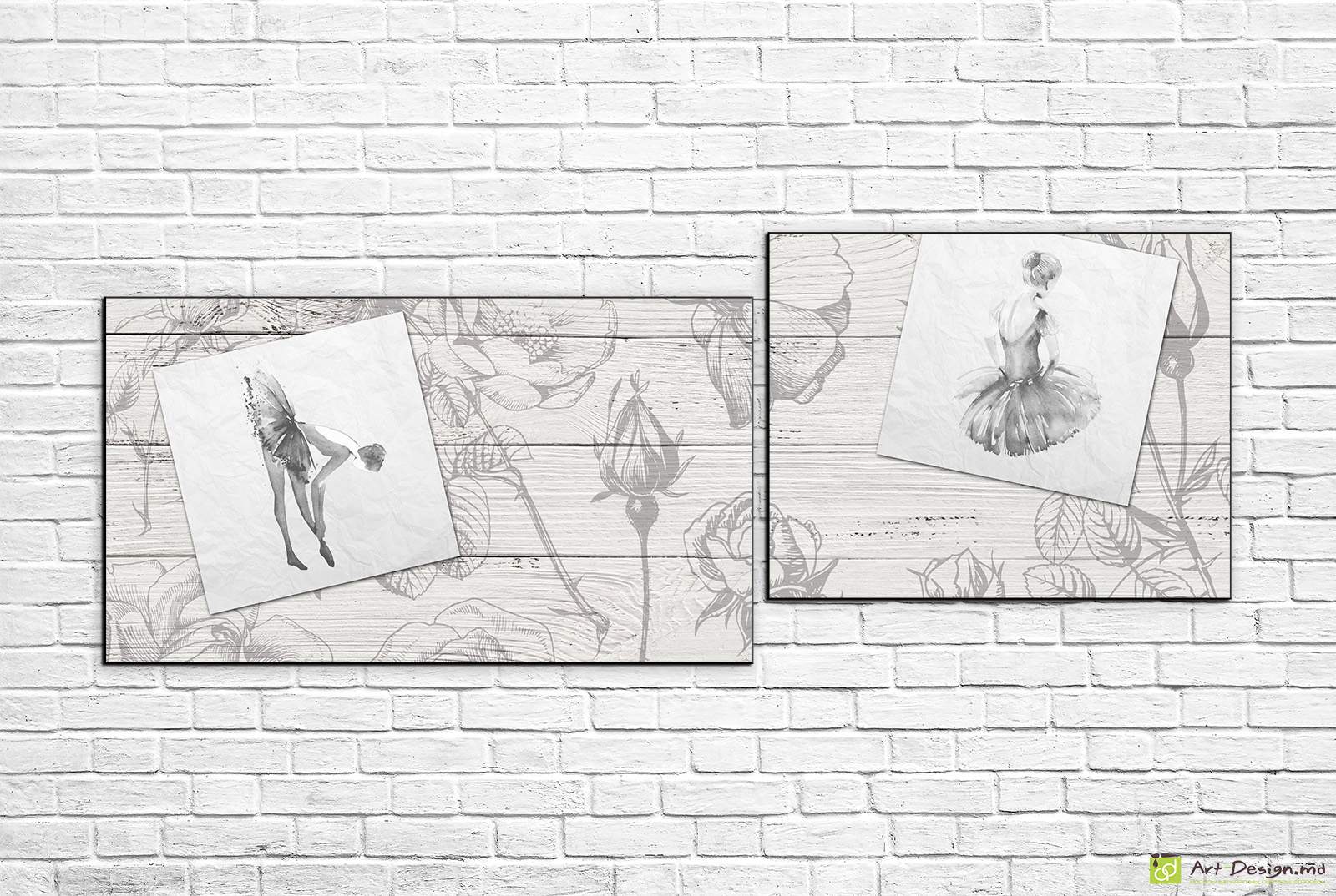 🩰 Tablou modular Studiu cu balerina si trandafiri