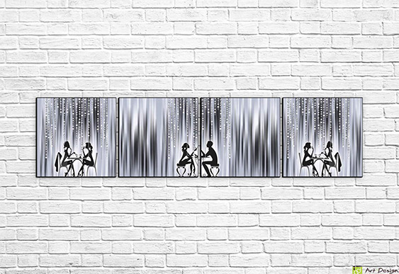 💕 Tablou modular Întâlnire romantică de siluete