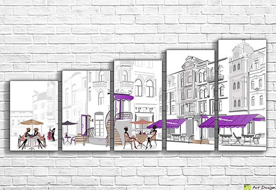 ☕ Tablou modular Dimineata pe terasa unei cafenele din Paris