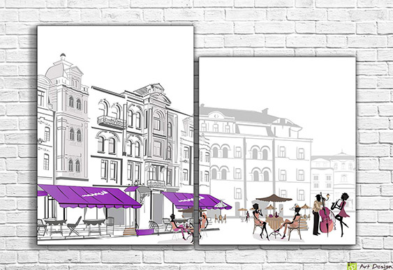 🎭 Tablou modular Cafenea pariziană și muzicieni