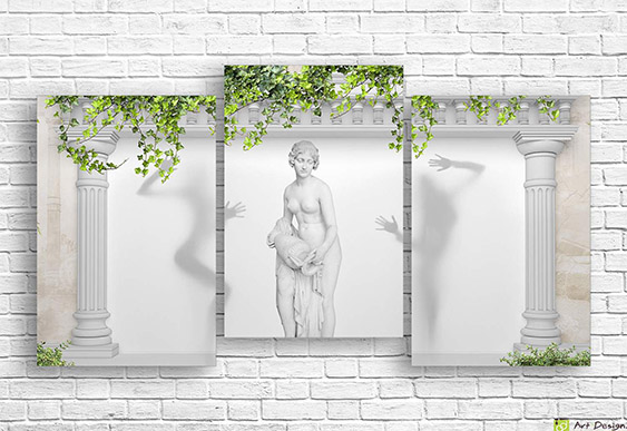 🏛️ Tablou modular Statuie antică printre coloane și iederă