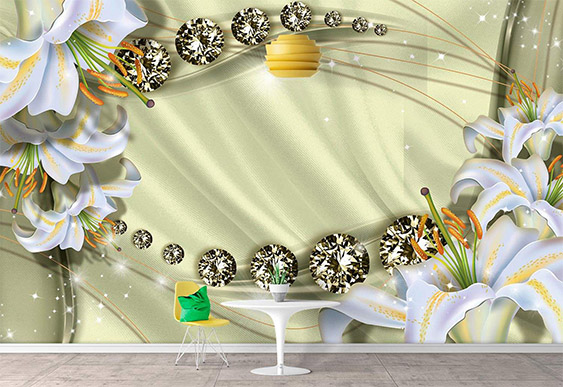 Fototapet la comanda - Crini și diamante pe fundal de mătasă