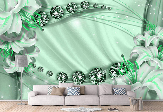 Fototapet la comanda - Crini și diamante pe fundal de mătasă_4