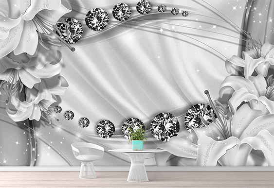 Fototapet la comanda - Crini și diamante pe fundal de mătasă_5