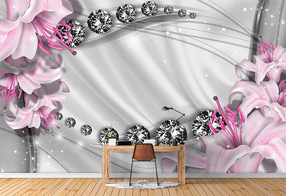Fototapet la comanda - Crini și diamante pe fundal de mătasă_6