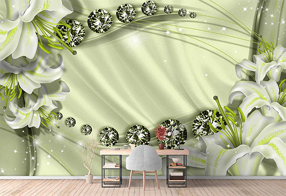 Fototapet la comanda - Crini și diamante pe fundal de mătasă_7