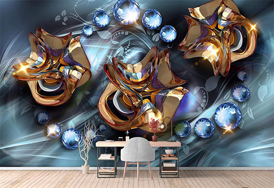 Фотообои на стену - Абстрактные цветы, шары, завитки