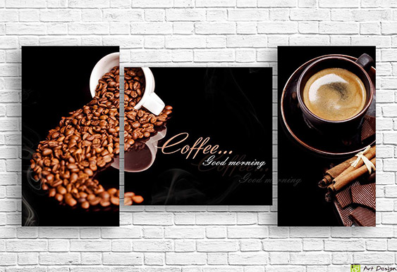 Tablou multicanvas -  Ciocolata neagra, boabe de cafea si scortisoara