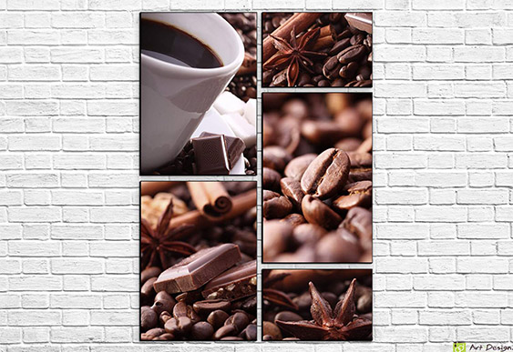 Модульная картина -  Шоколад, зерна кофе, корицa_2