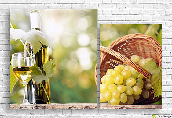 Tablou multicanvas -O pahar si o sticla de vin alb