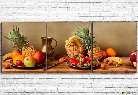 Модульная картина - Натюрморт с фруктами и книгами