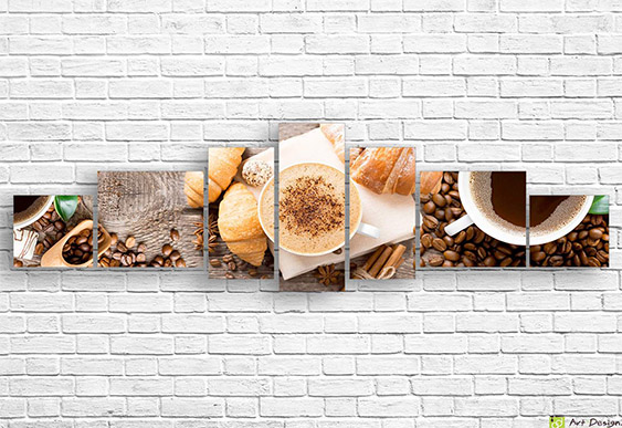Tablou multicanvas -  Ciocolata neagra, boabe de cafea si scortisoara