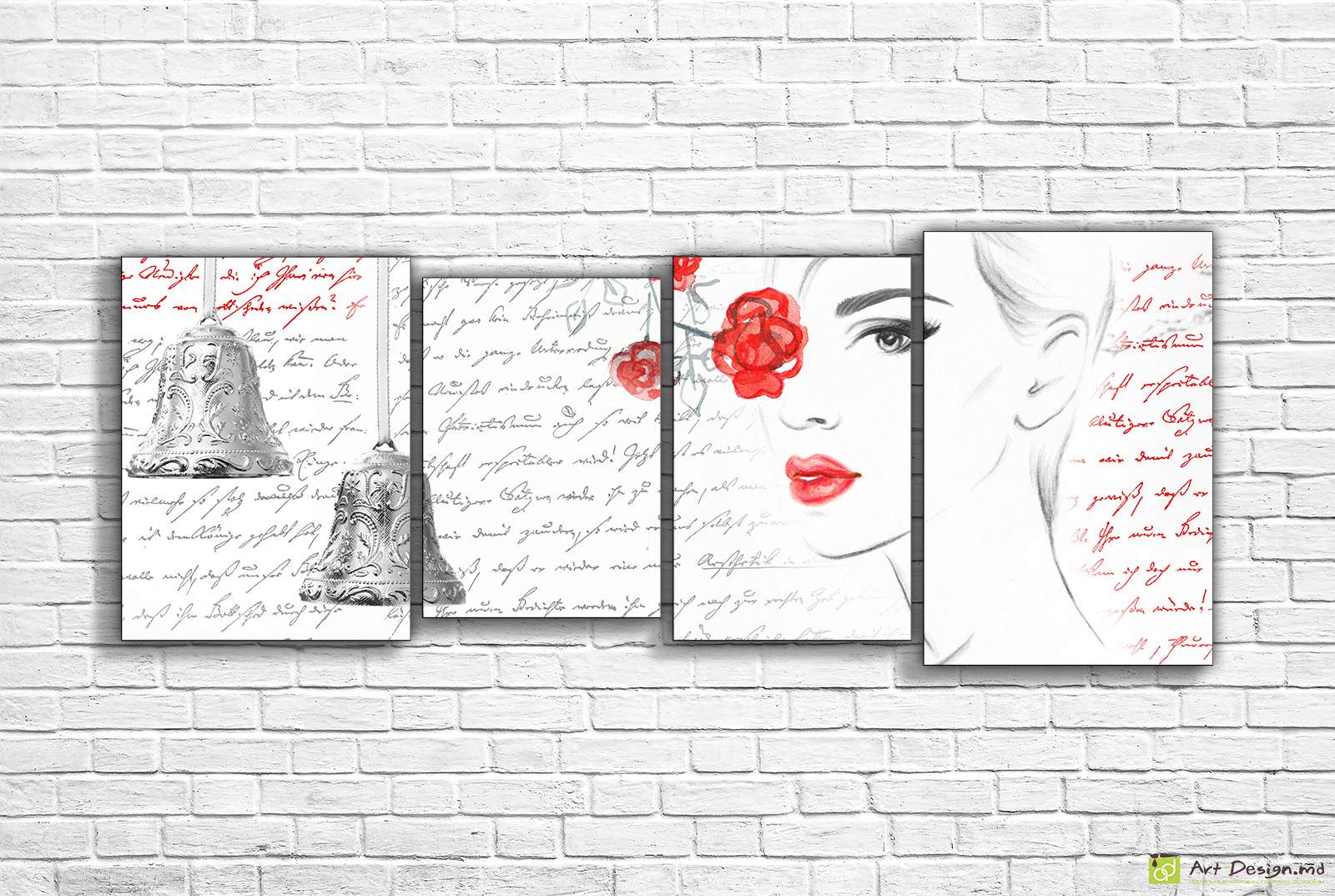 🌹 Tablou modular Portret de femeie cu trandafiri roșii