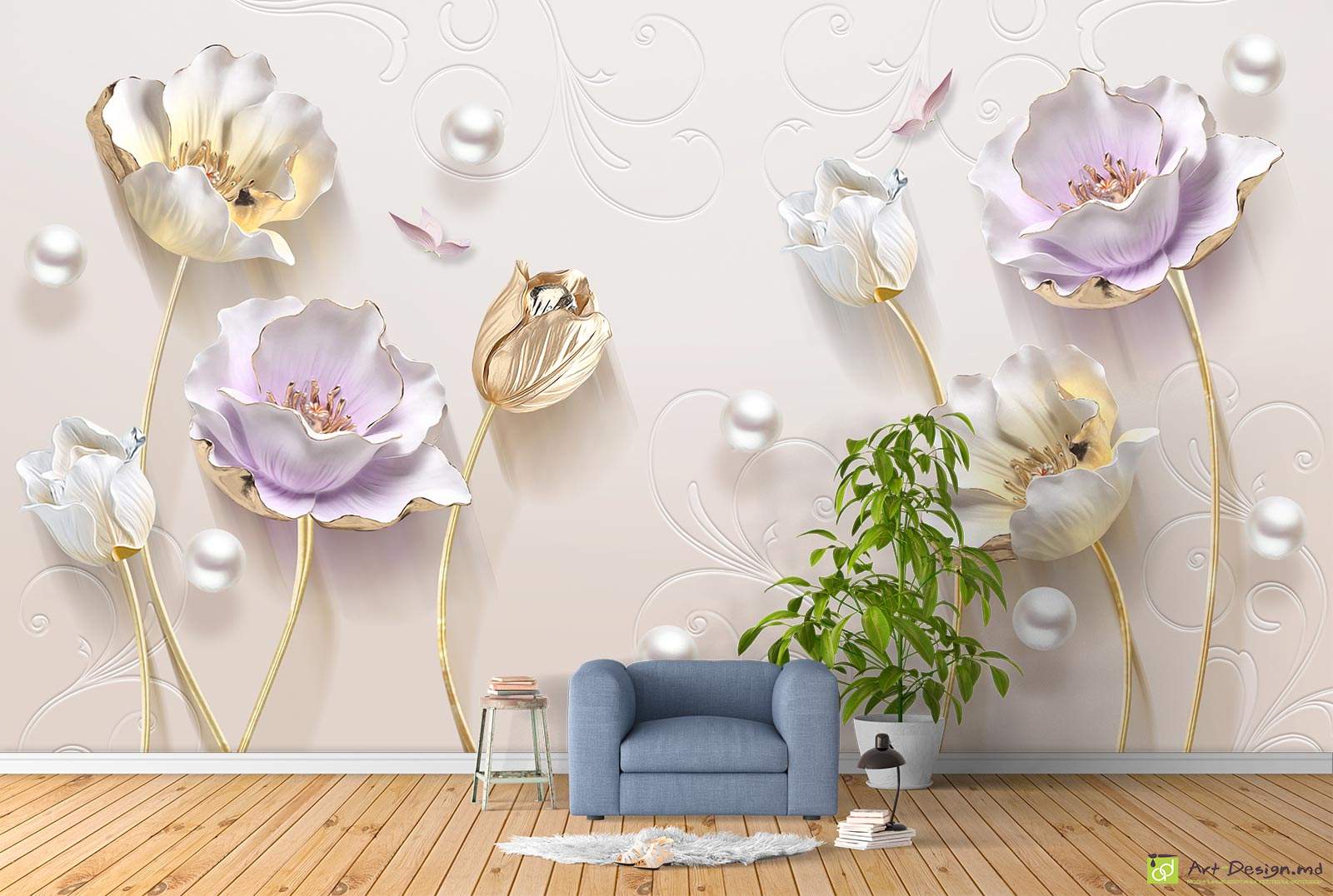 Fototapet la comanda - Flori cu efect 3D