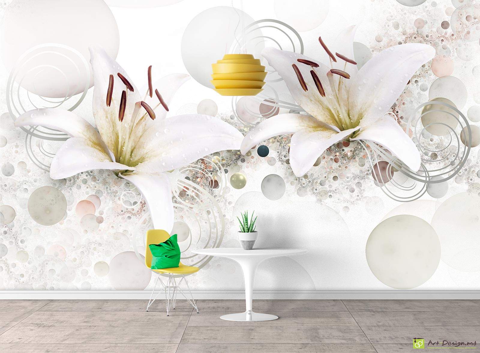 Fototapet flori - Crini și fundal abstract