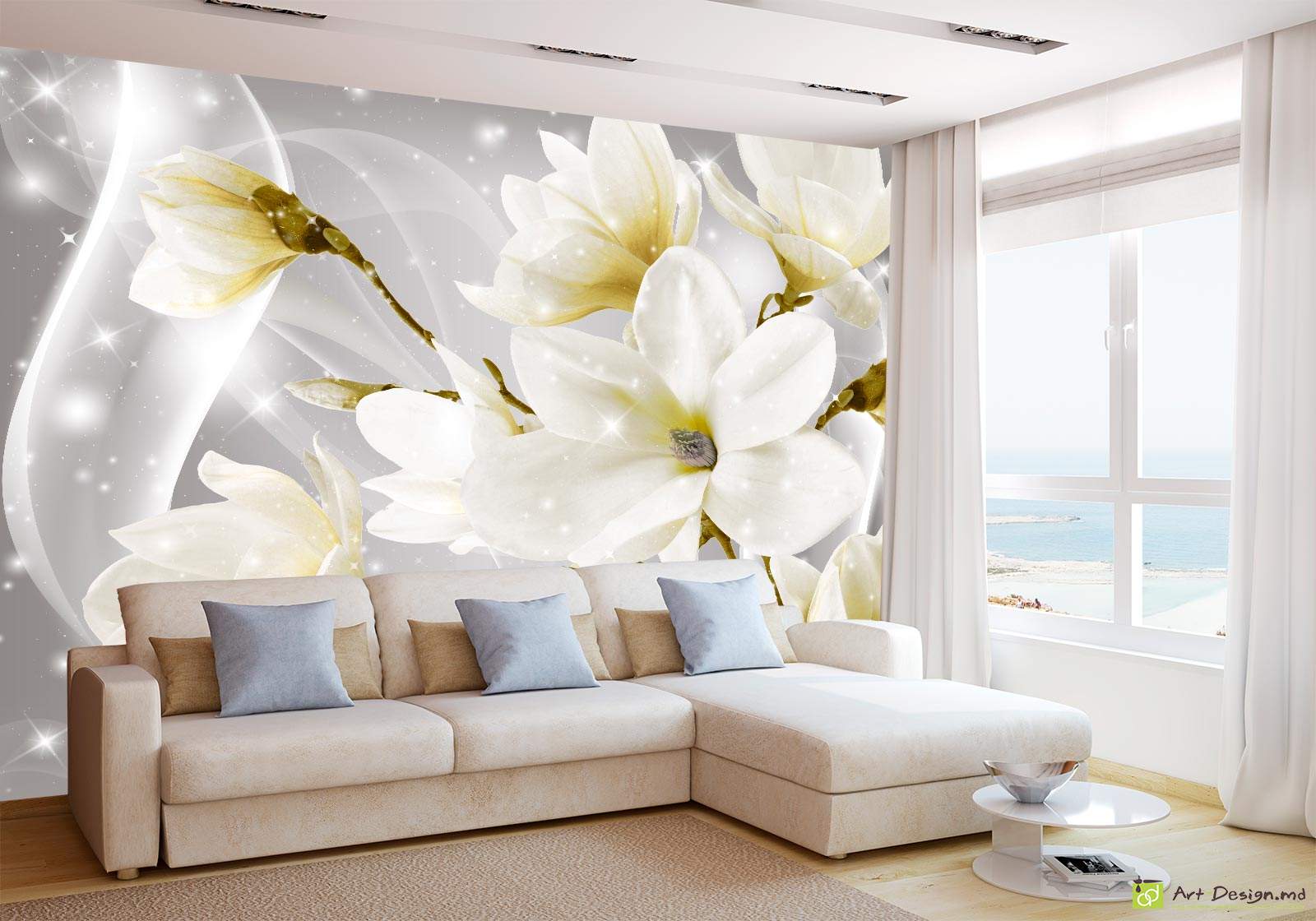 Fototapet la comanda flori - Magnolia pe fond sur