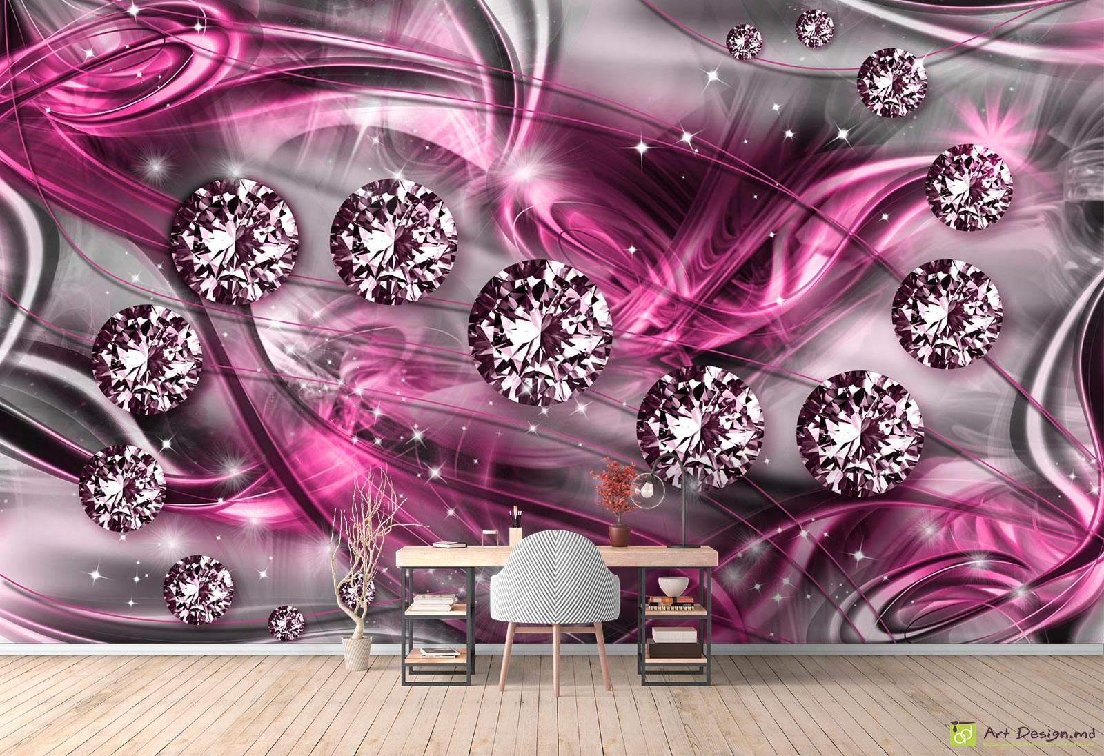 Фотообои на стену - бриллианты и абстрактный фон_2