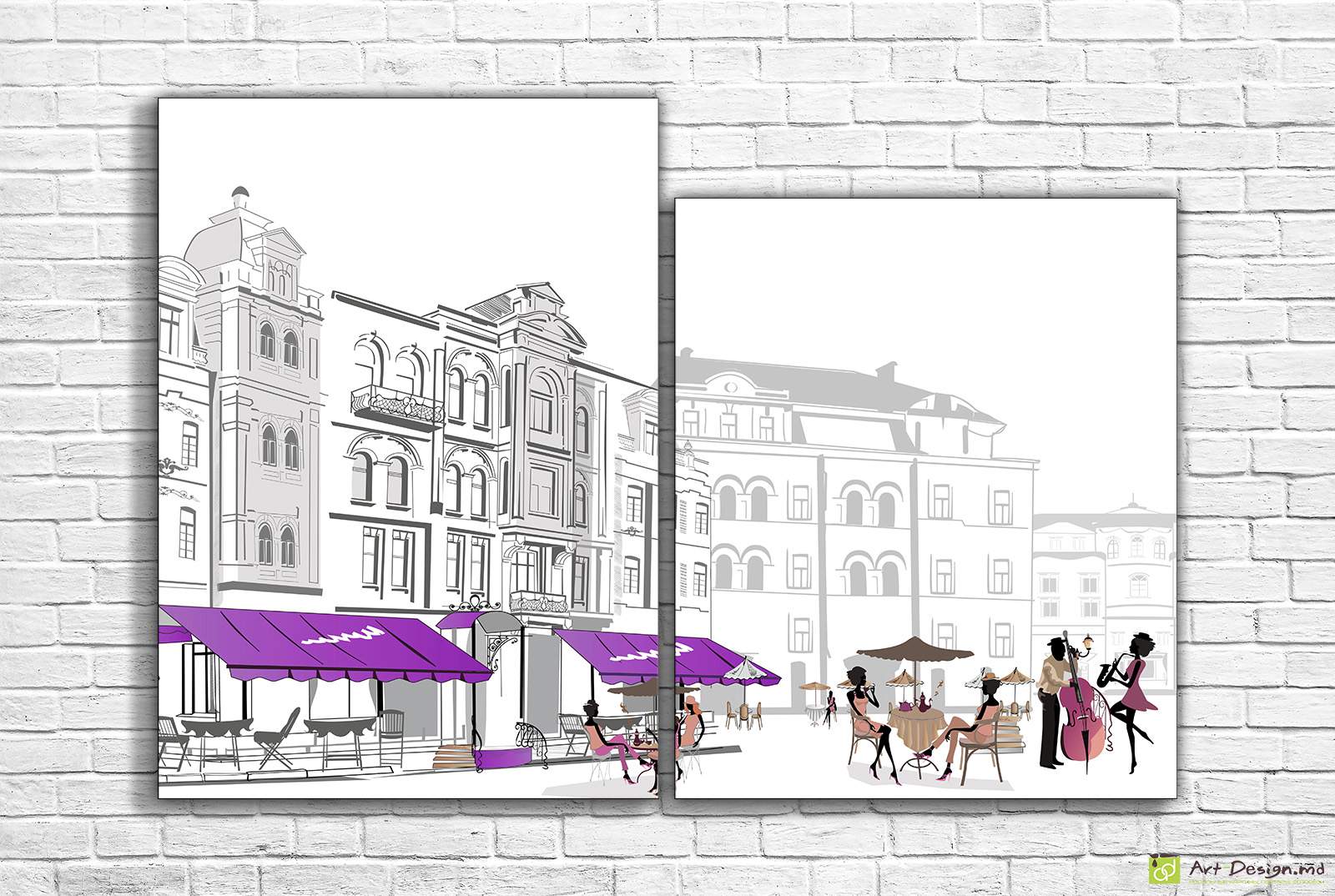 🎭 Tablou modular Cafenea pariziană și muzicieni