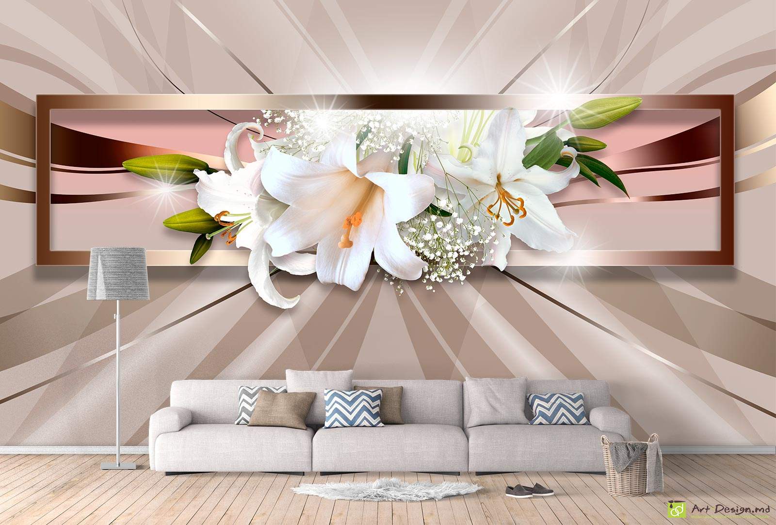 Фотообои на стену - Лилии на абстрактном фоне_2