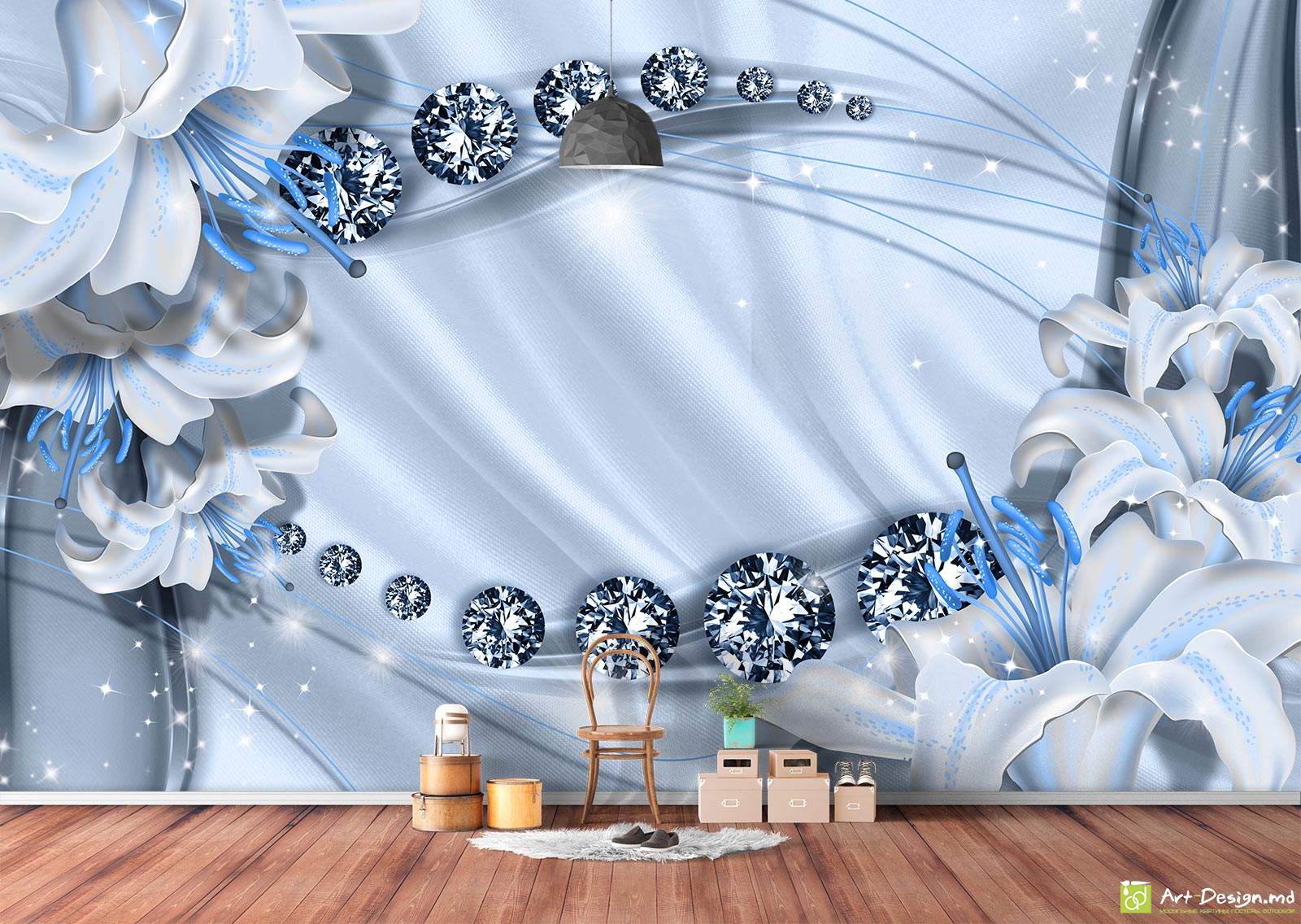 Fototapet la comanda - Crini și diamante pe fundal de mătasă_2