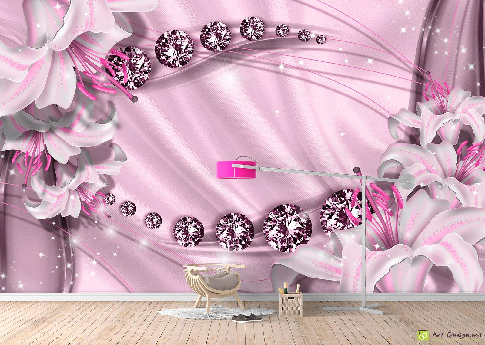 Fototapet la comanda - Crini și diamante pe fundal de mătasă_3