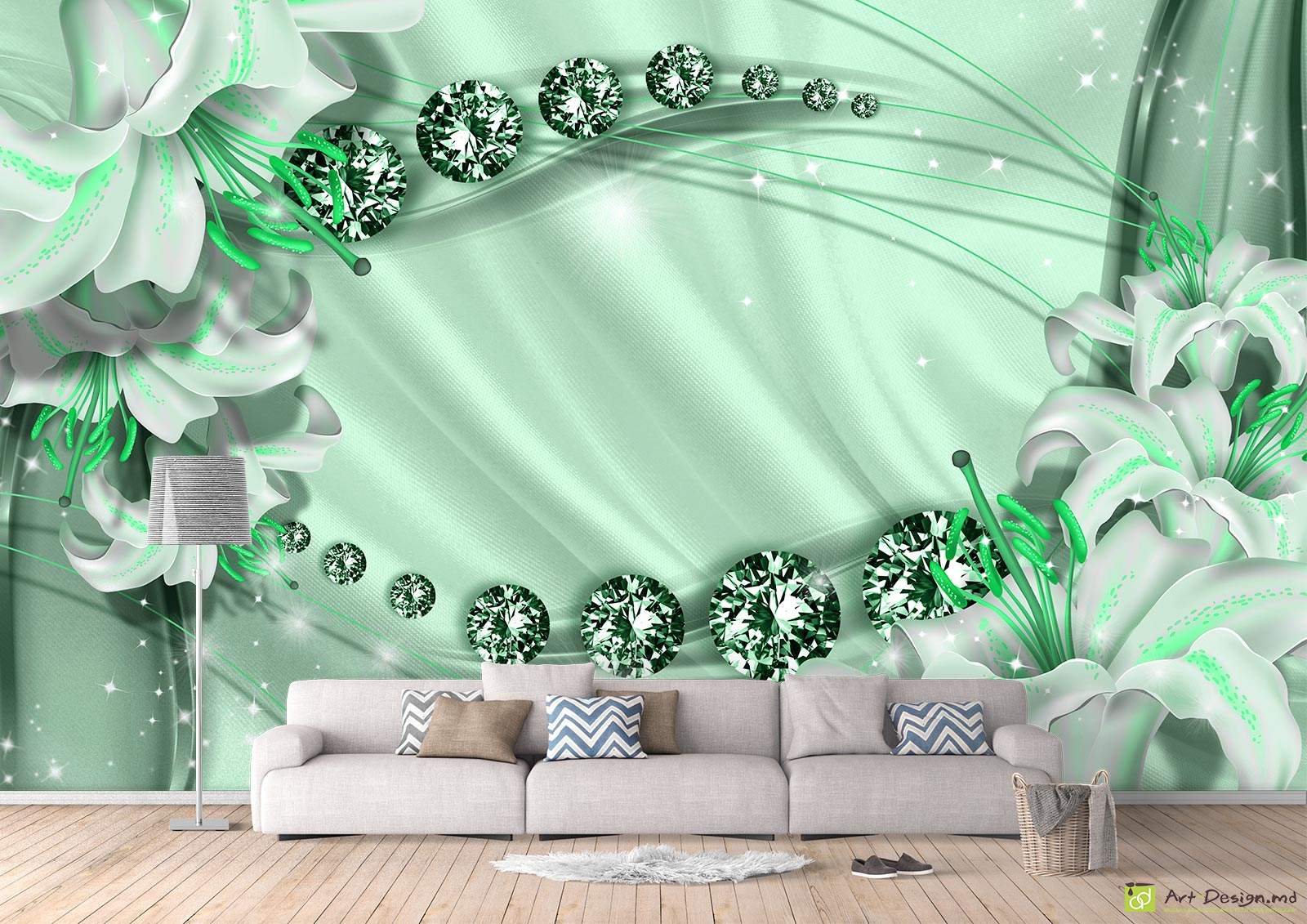 Fototapet la comanda - Crini și diamante pe fundal de mătasă_4