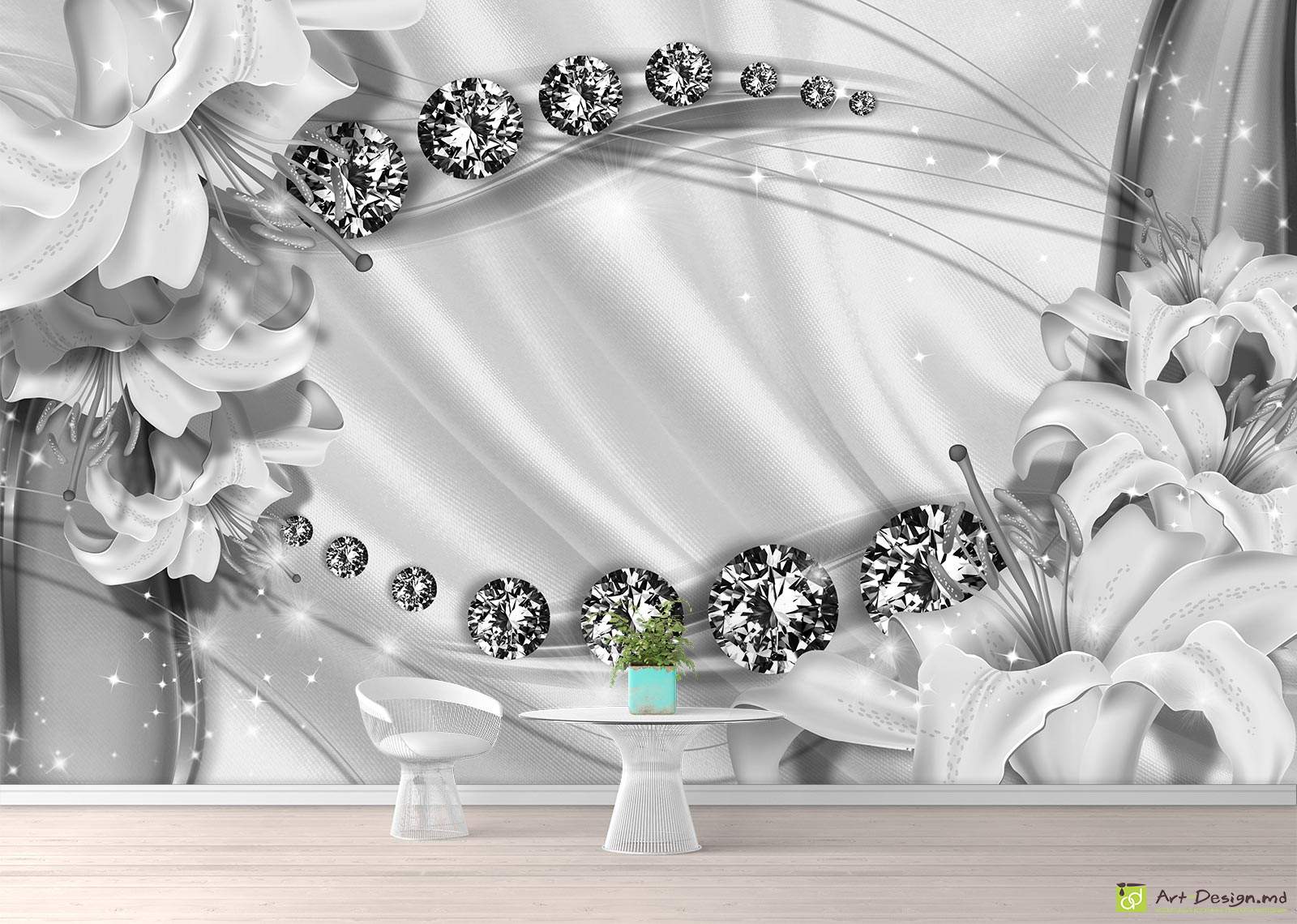 Fototapet la comanda - Crini și diamante pe fundal de mătasă_5
