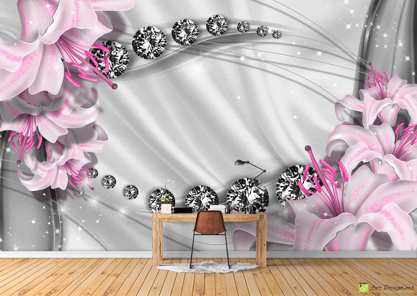 Fototapet la comanda - Crini și diamante pe fundal de mătasă_6