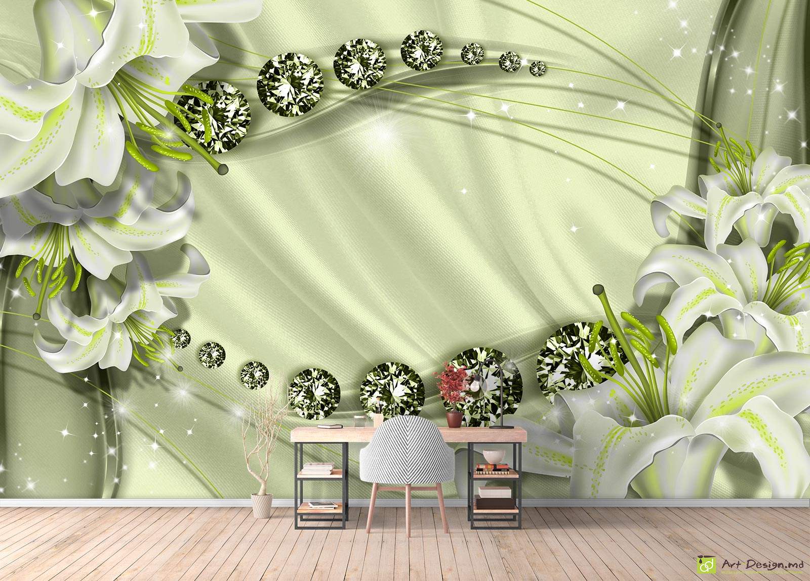 Fototapet la comanda - Crini și diamante pe fundal de mătasă_7