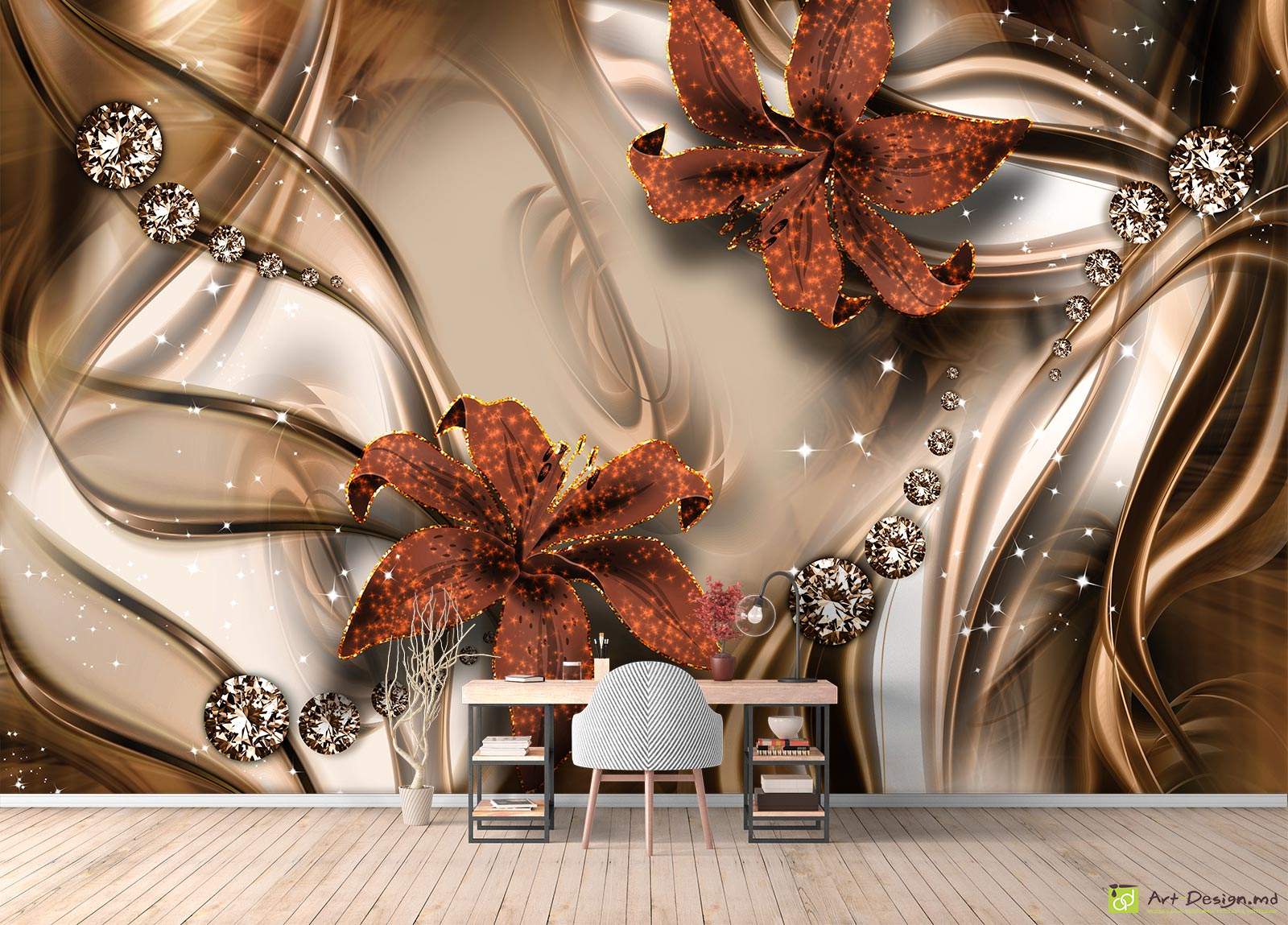 Фотообои на стену - Лилии на абстрактном фоне_3