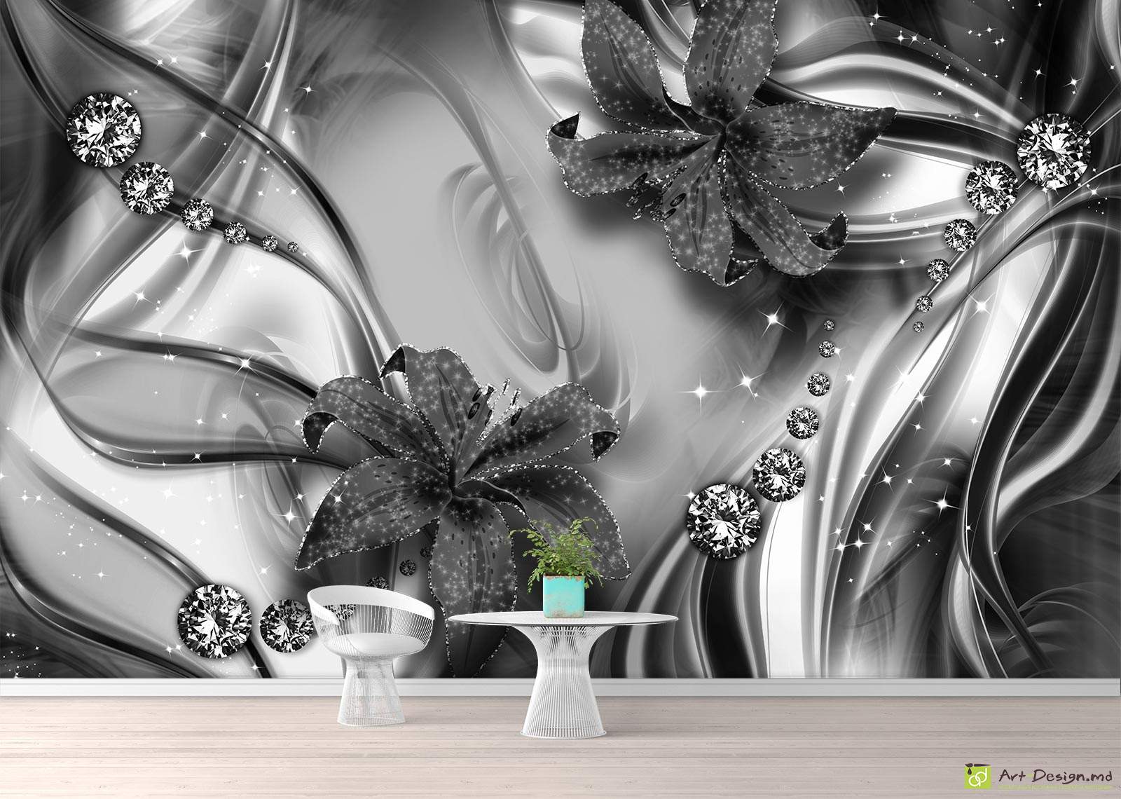 Фотообои на стену - Лилии на абстрактном фоне_5