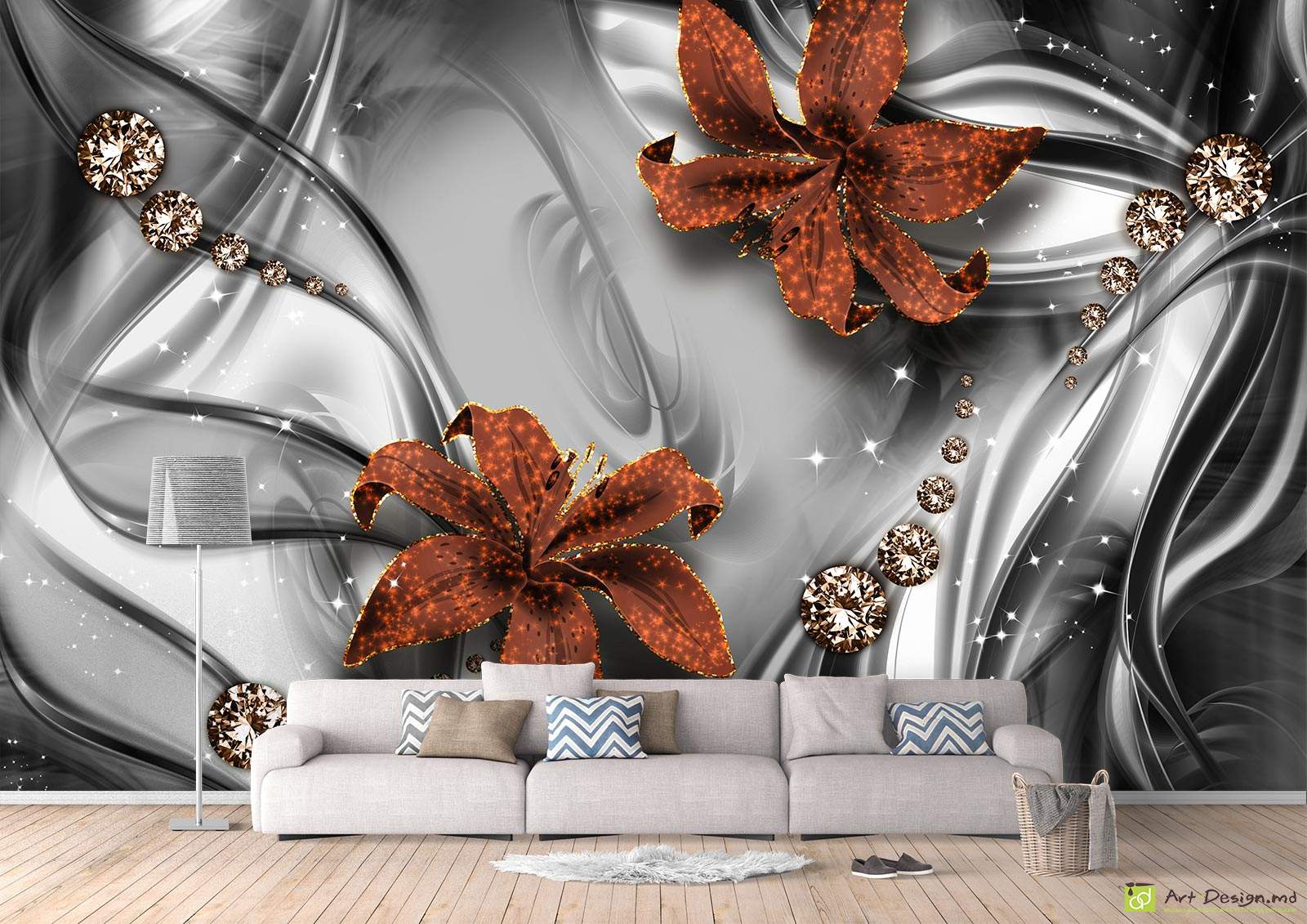 Фотообои на стену - Лилии на абстрактном фоне_6