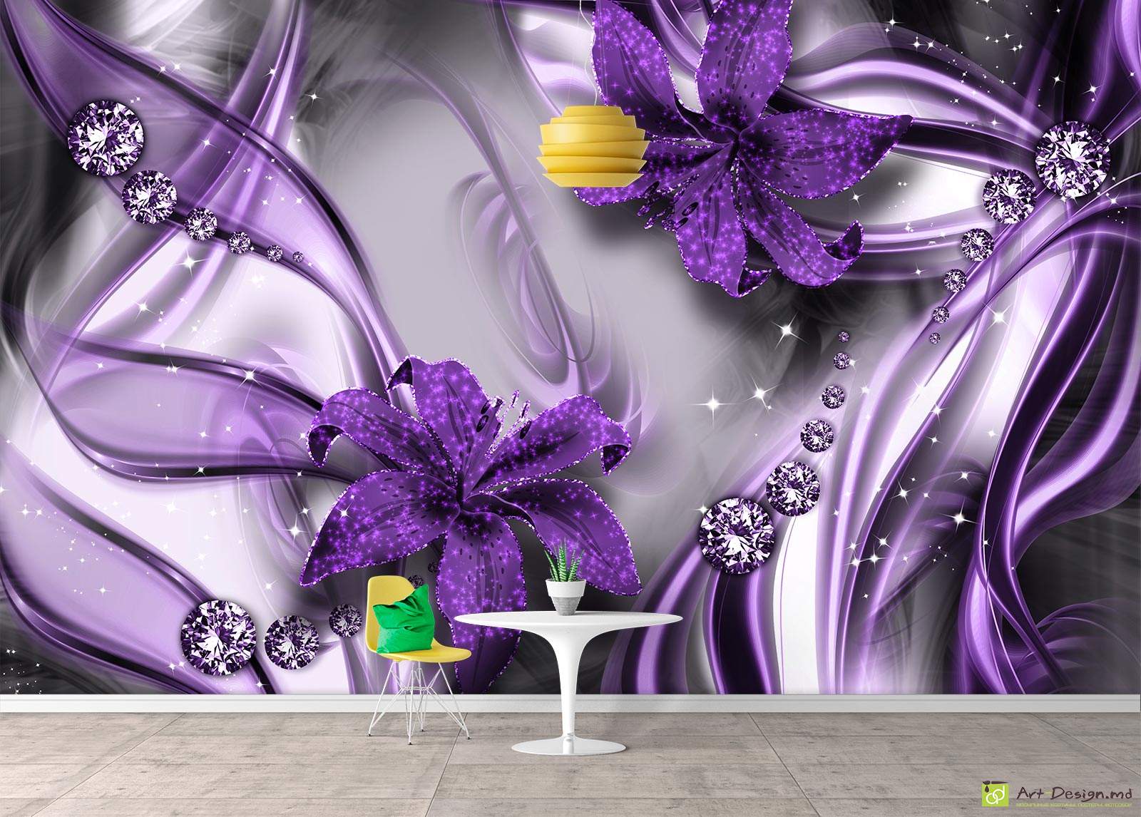 Фотообои на стену - Лилии на абстрактном фоне_8